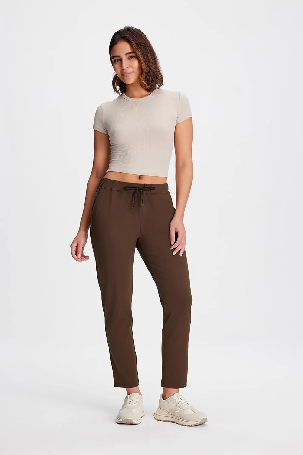 Yogipace Petite/Regular/Tall Women's 7/8 On The Fly Pants Drawstring Casual Lounge Joggers Travel Sweatpants