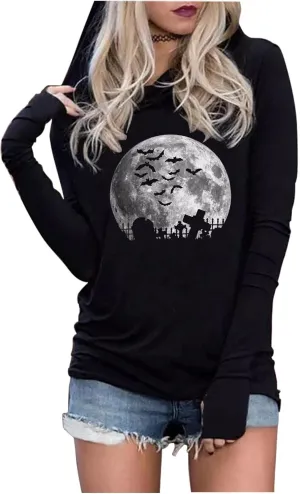 Yuaelria Halloween Sanderson Sisters Squad Hoodies Women Vintage Gothic Graphic Tops Casual Fall Long Sleeve Pullover Shirt