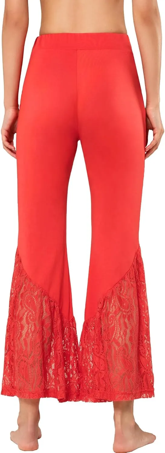 Yvette Bell Bottom Pants for Woman Lace High Waisted Flare Leggings Pants Black Sexy Disco 70s