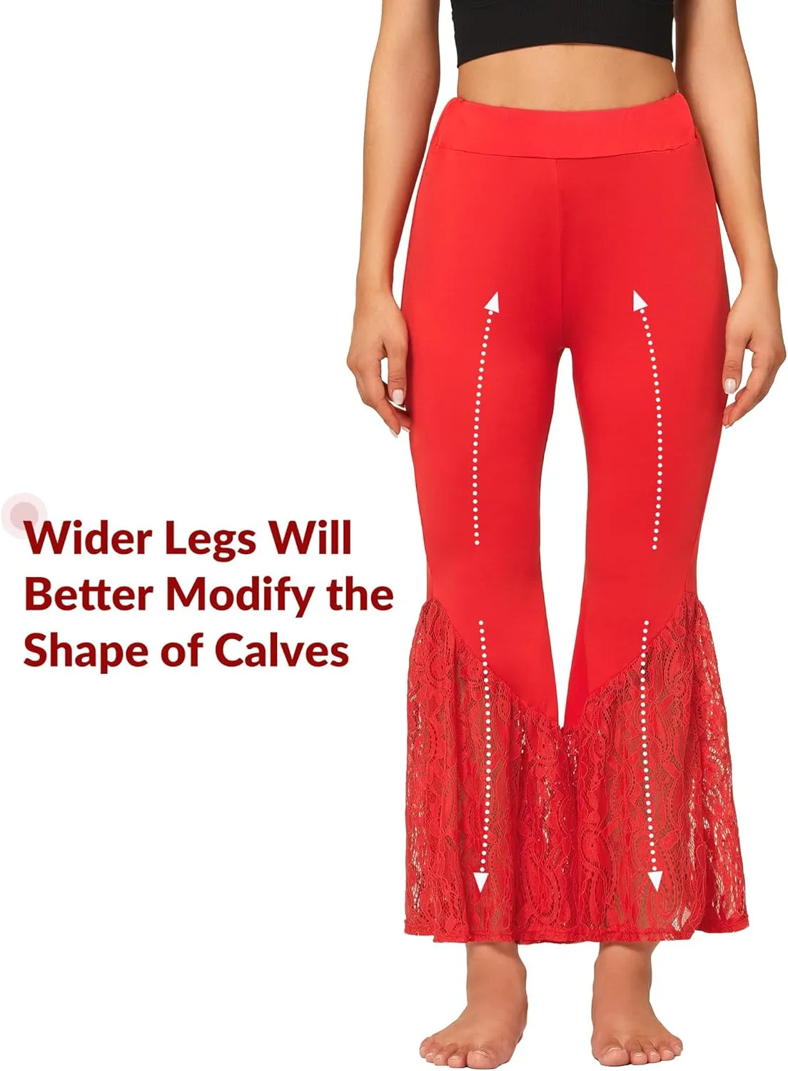 Yvette Bell Bottom Pants for Woman Lace High Waisted Flare Leggings Pants Black Sexy Disco 70s