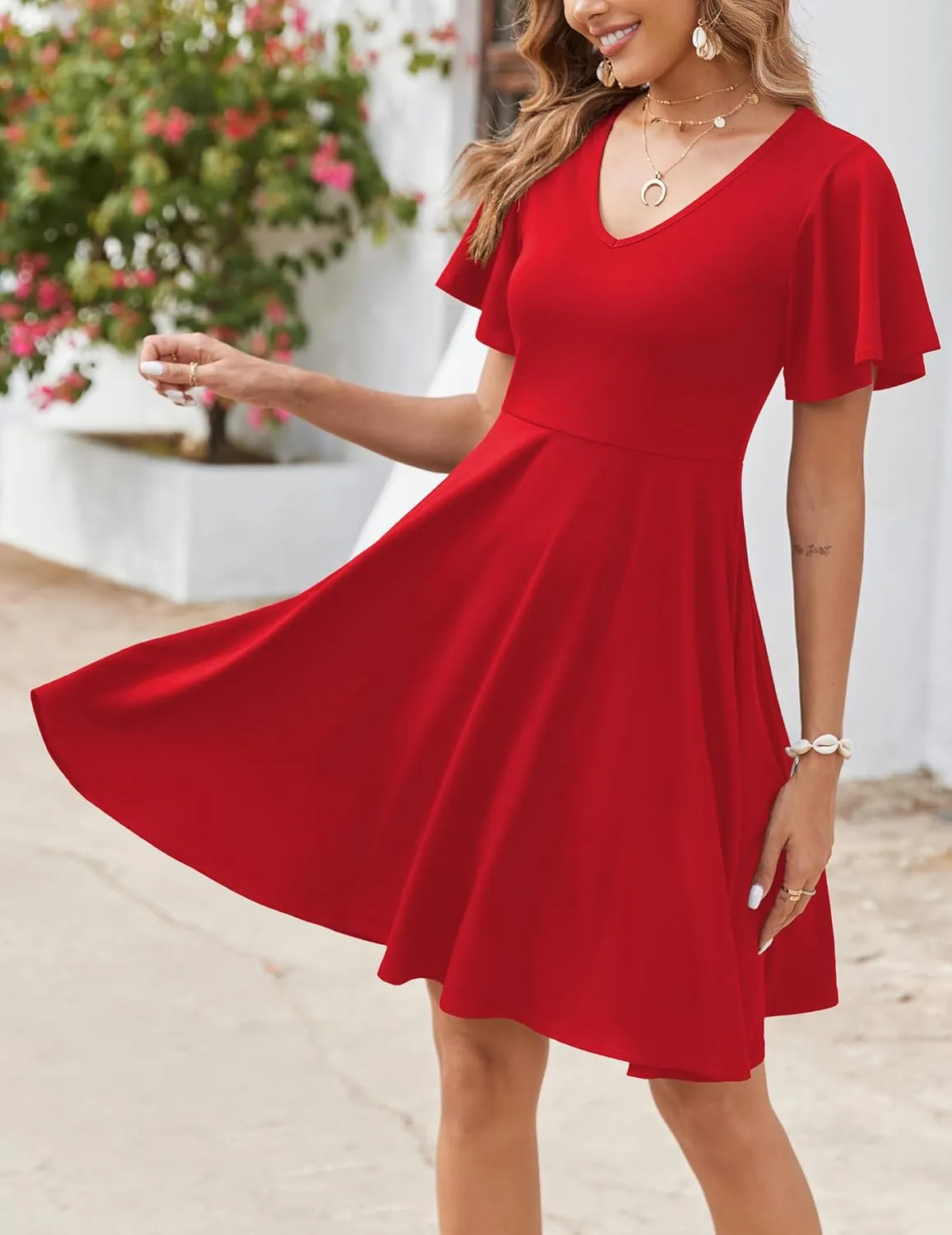 Zeagoo Womens Summer Dress Casual Swing Floral Ruffle Short Sleeve Sundresses Beach Mini A-line Shift Dress 2025 with Pockets