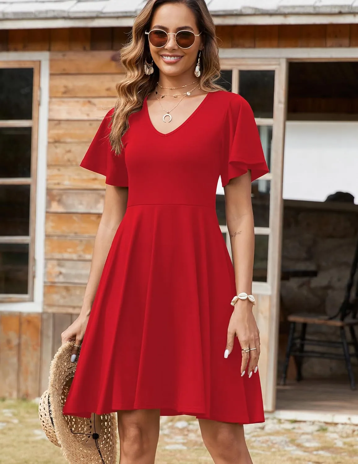 Zeagoo Womens Summer Dress Casual Swing Floral Ruffle Short Sleeve Sundresses Beach Mini A-line Shift Dress 2025 with Pockets