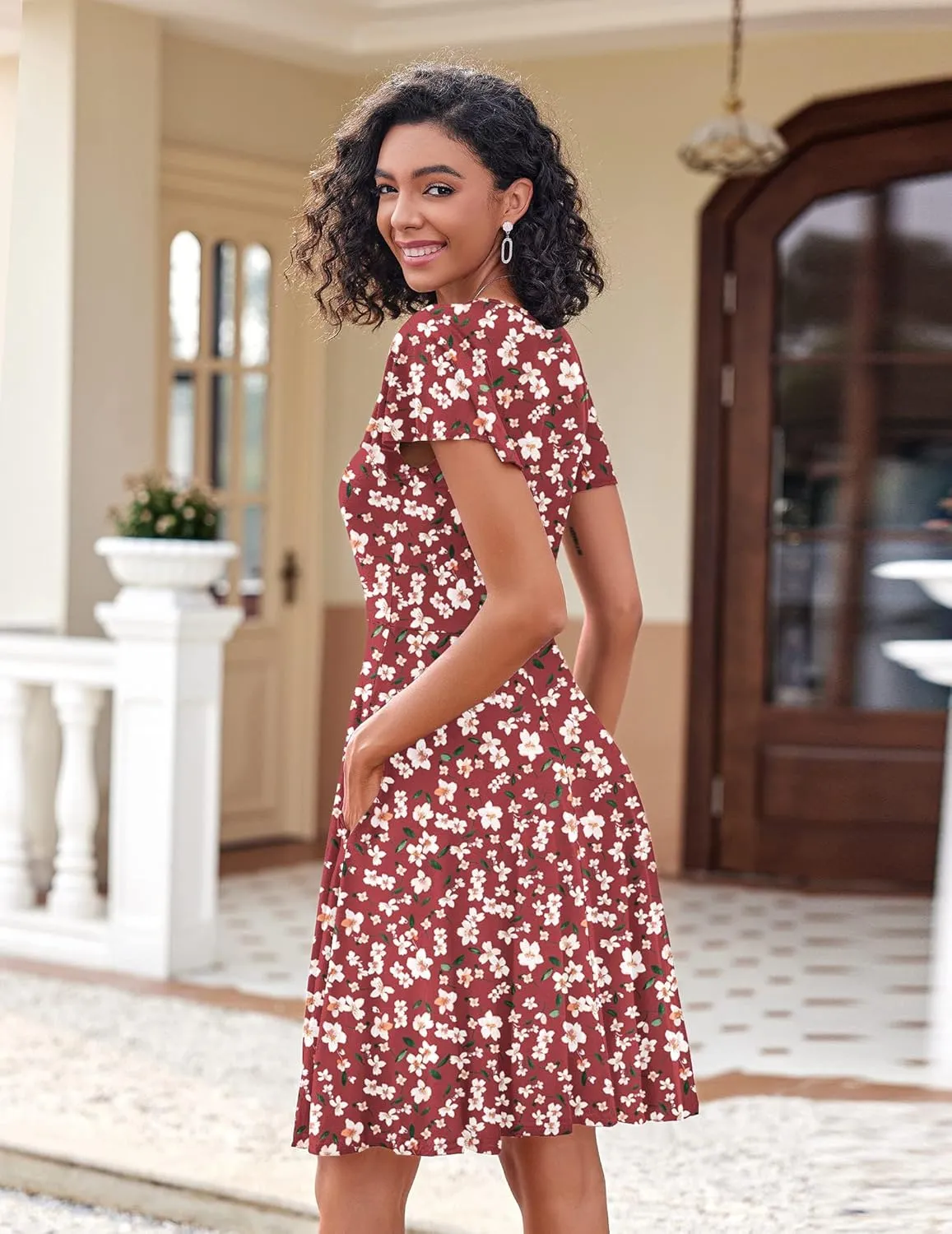 Zeagoo Womens Summer Dress Casual Swing Floral Ruffle Short Sleeve Sundresses Beach Mini A-line Shift Dress 2025 with Pockets
