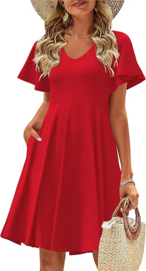 Zeagoo Womens Summer Dress Casual Swing Floral Ruffle Short Sleeve Sundresses Beach Mini A-line Shift Dress 2025 with Pockets