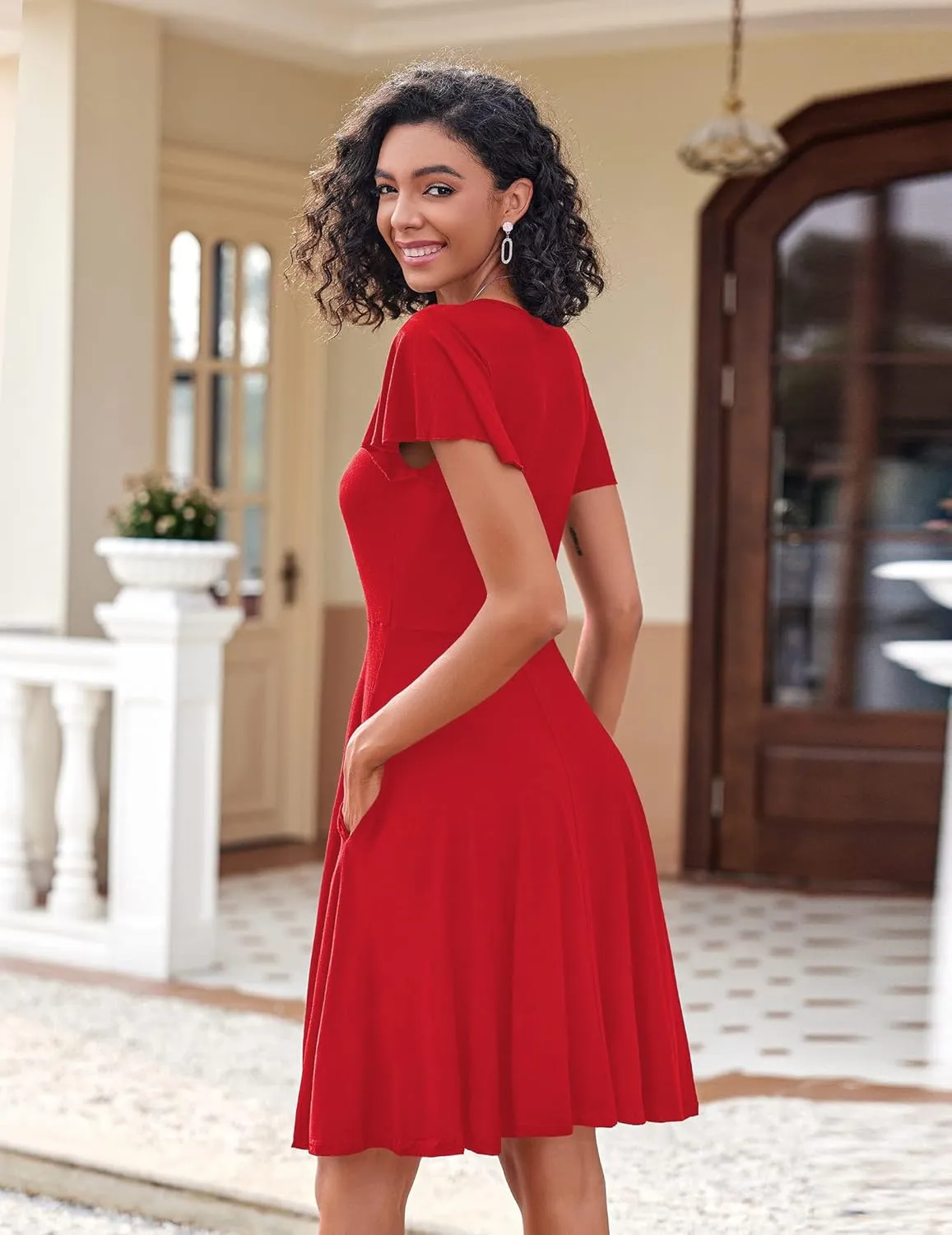 Zeagoo Womens Summer Dress Casual Swing Floral Ruffle Short Sleeve Sundresses Beach Mini A-line Shift Dress 2025 with Pockets