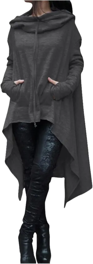 ZWRXW Long Sleeve Sweatshirts for Women Irregular Hem Long Hoodies Black Cloak Tunic Tops Cloak with Hood
